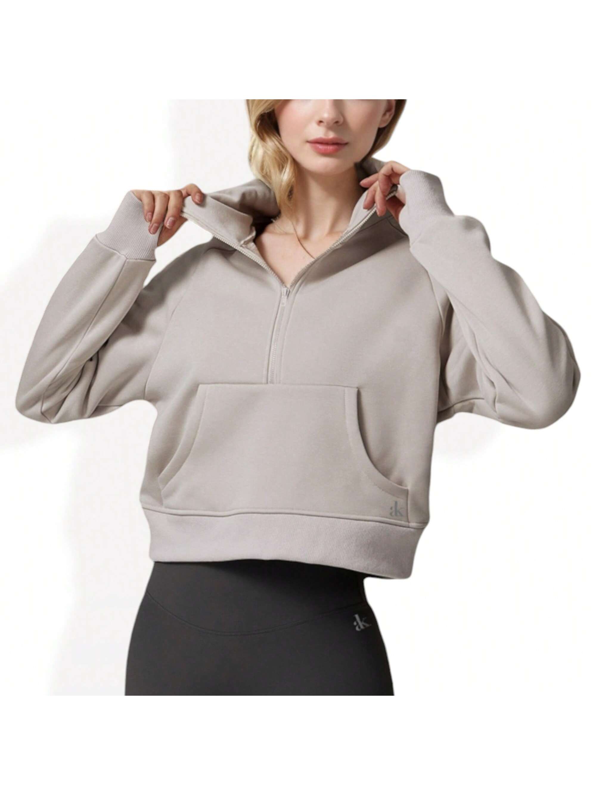 Women's Cropped Half Zip Pullover Hoodie With Front Pocket - Bild 27 von 29