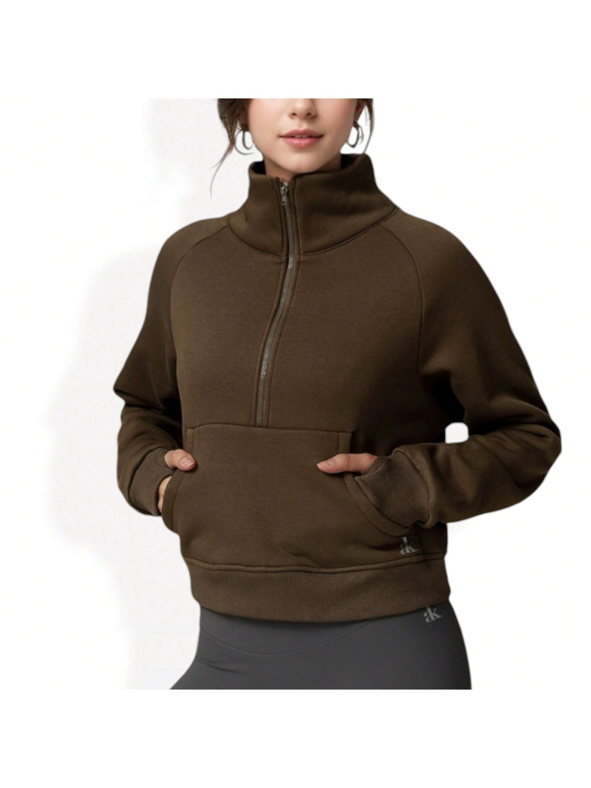Women's Cropped Half Zip Pullover Hoodie With Front Pocket - Bild 28 von 29