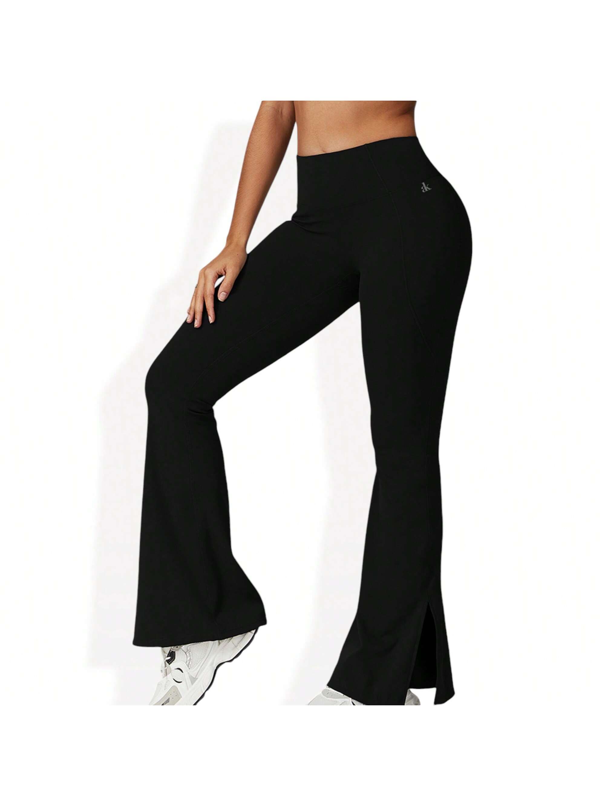 Women's High Waist Flare Leg Yoga Pants With Side Slit Detail - Picture 25 of 29