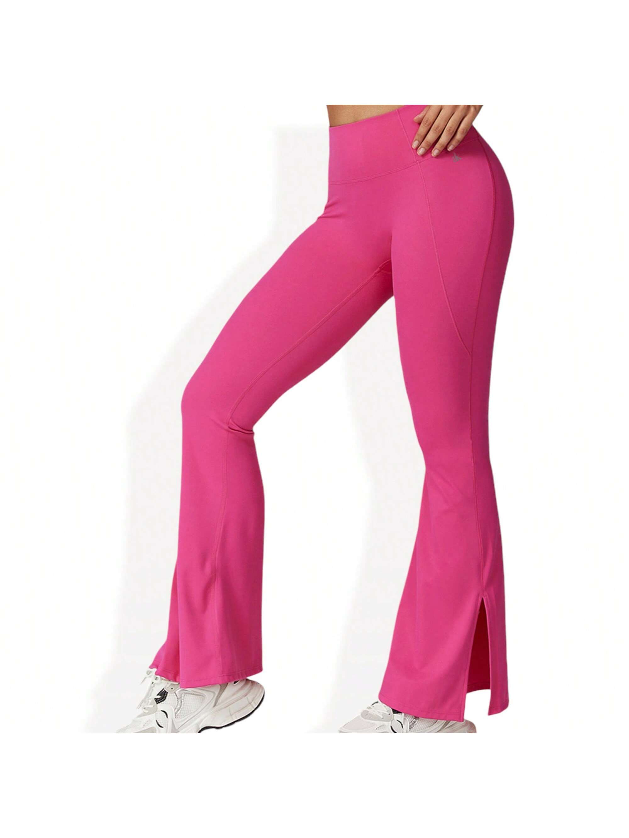 Women's High Waist Flare Leg Yoga Pants With Side Slit Detail - Picture 26 of 29