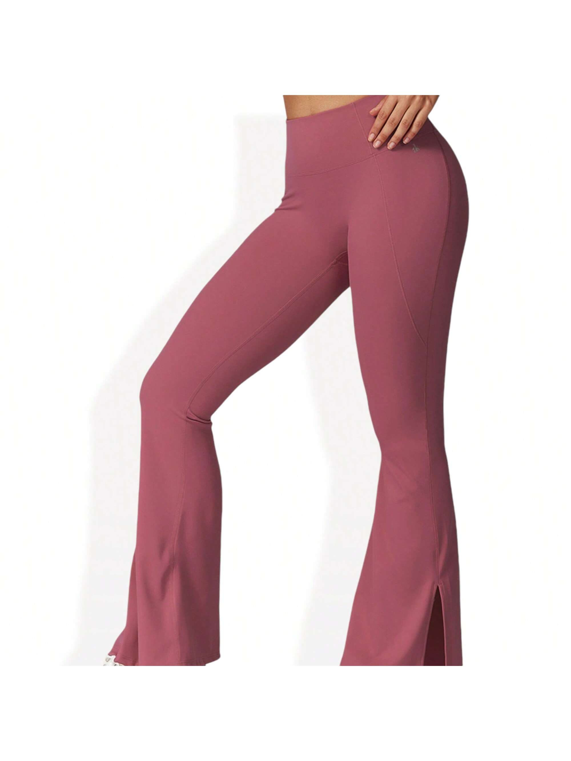 Women's High Waist Flare Leg Yoga Pants With Side Slit Detail - Picture 28 of 29