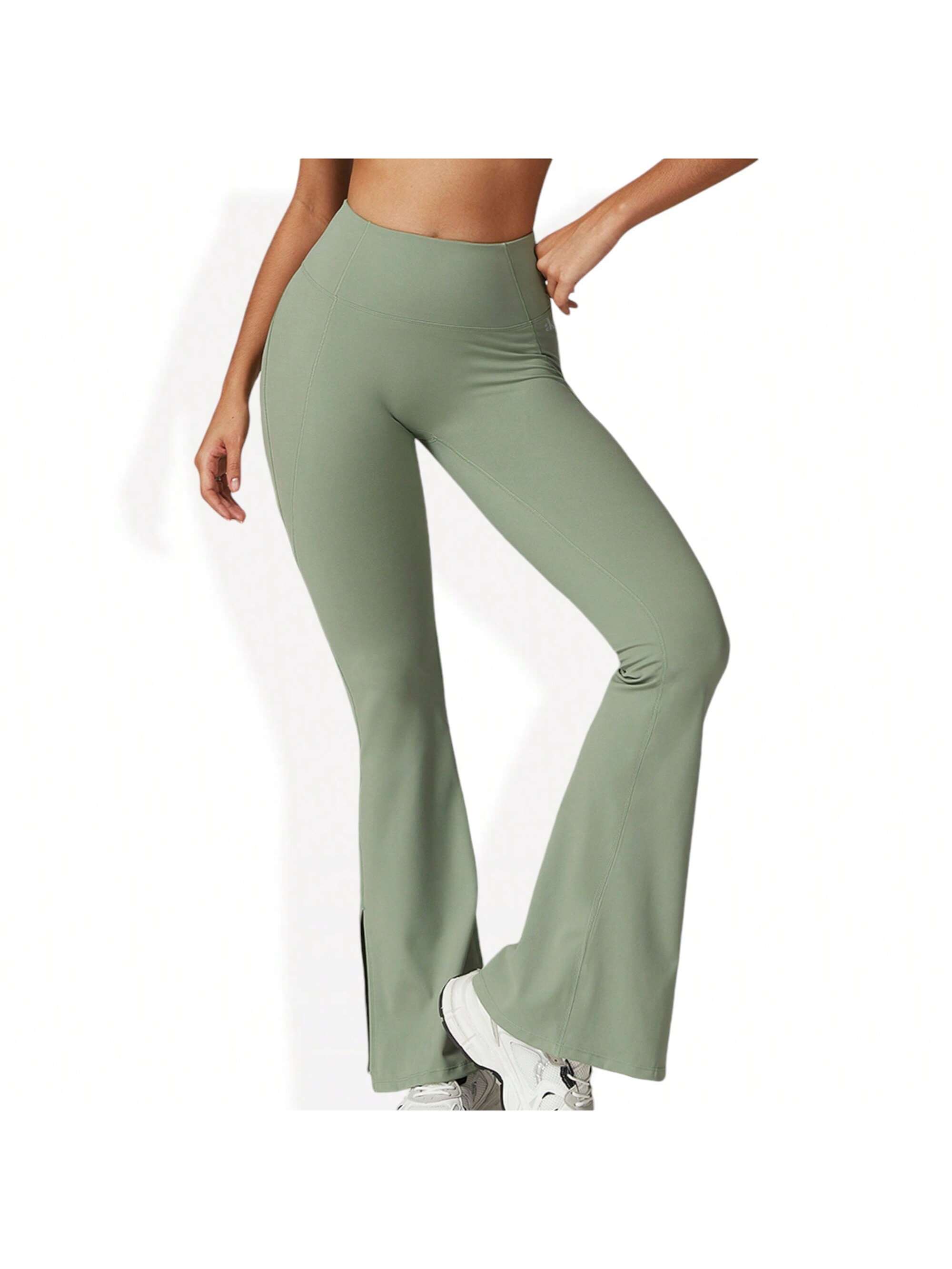 Women's High Waist Flare Leg Yoga Pants With Side Slit Detail - Picture 29 of 29