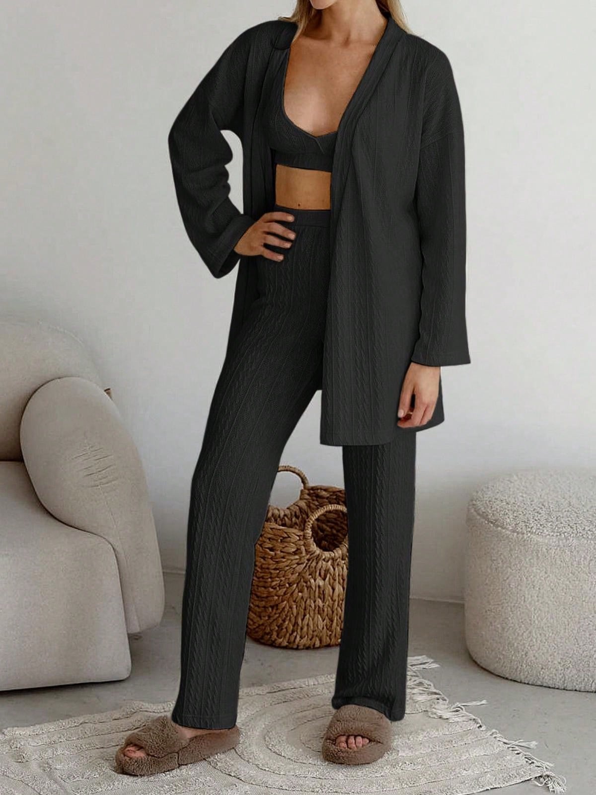 Damen 3-teiliges Lounge Set mit Strickjacke, Bralette und Hose - Bild 11 von 14