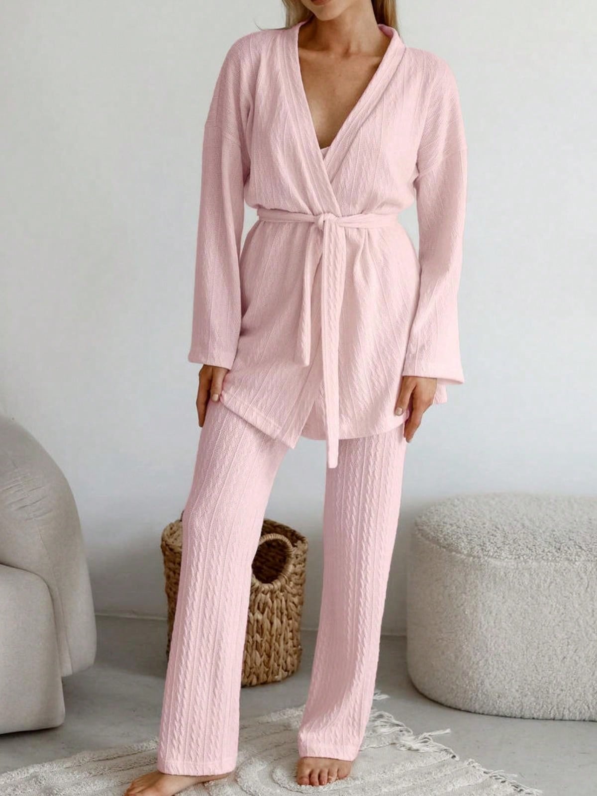 Damen 3-teiliges Lounge Set mit Strickjacke, Bralette und Hose - Bild 12 von 14