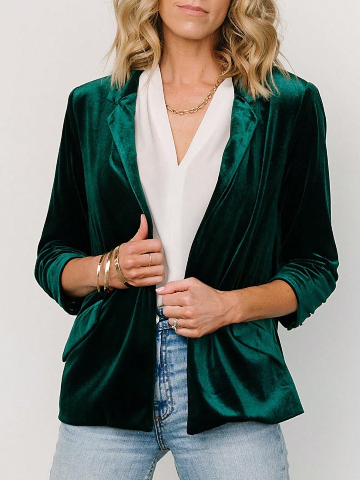 Damen Samt Blazer mit Kerbkragen und Fronttaschen - Bild 17 von 17
