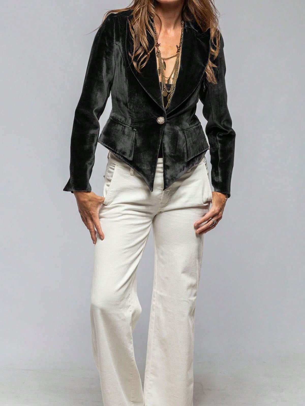 Damen Samt Blazer mit Einzelknopfverschluss - Bild 21 von 23