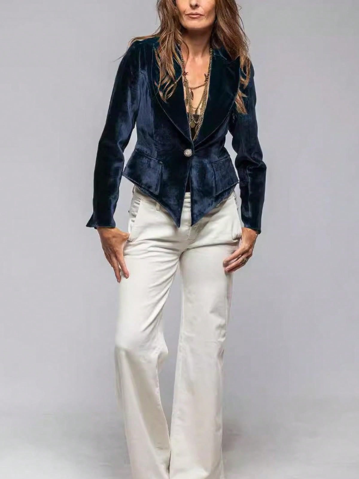 Damen Samt Blazer mit Einzelknopfverschluss - Bild 23 von 23