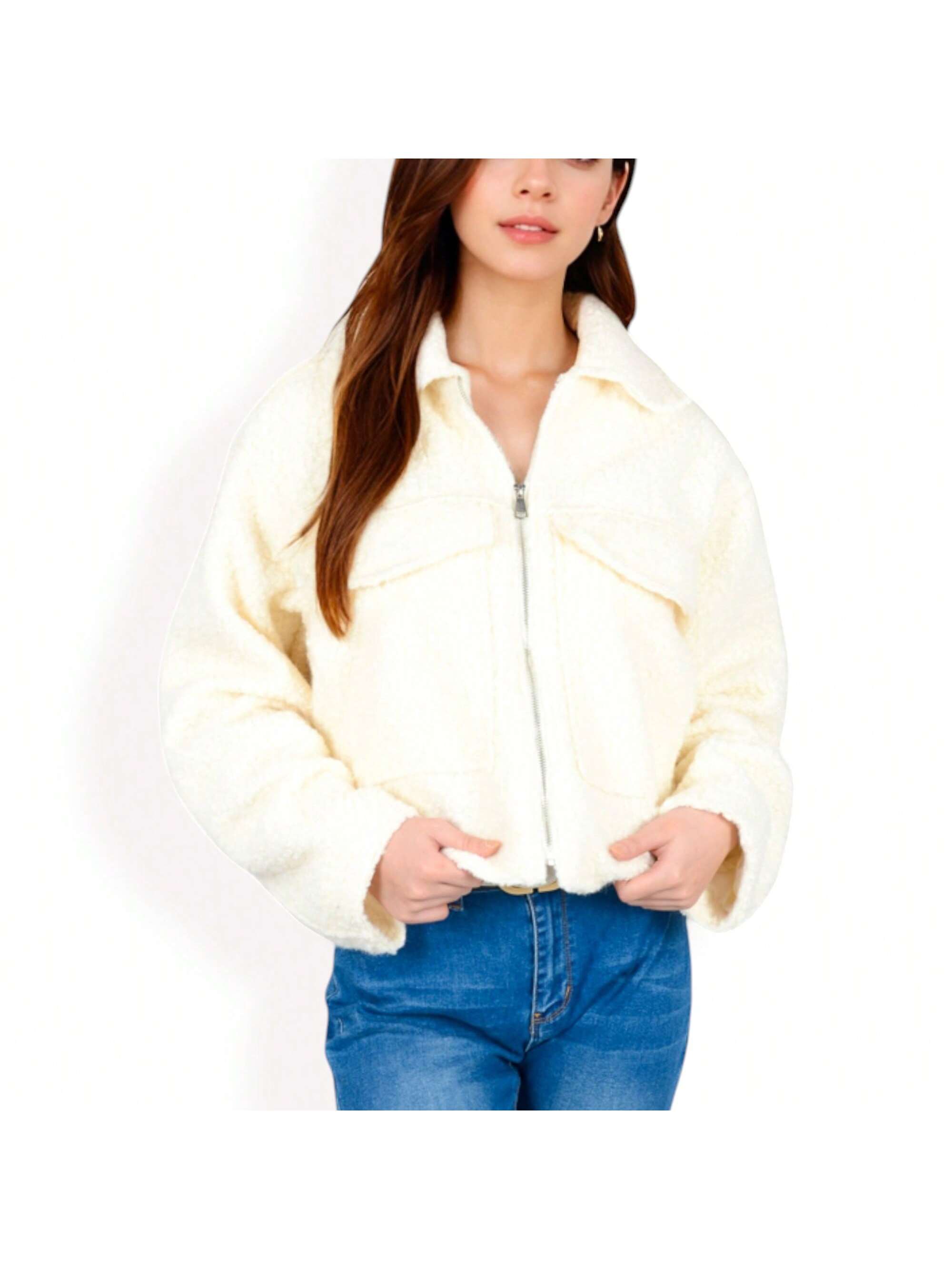 Women's Cropped Tweed Jacket With Large Chest Pocket - Picture 22 of 24