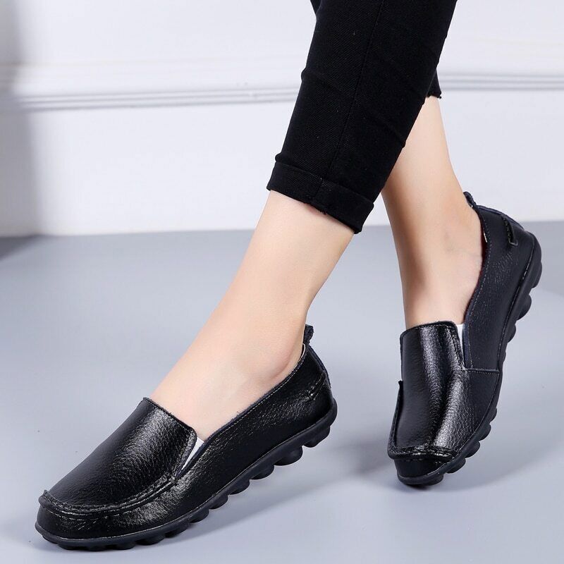 Non Slip Flat Shoes for Woman Soft PU Leather Lightweight Slip On Loafers Comfy - Imagen 15 de 19