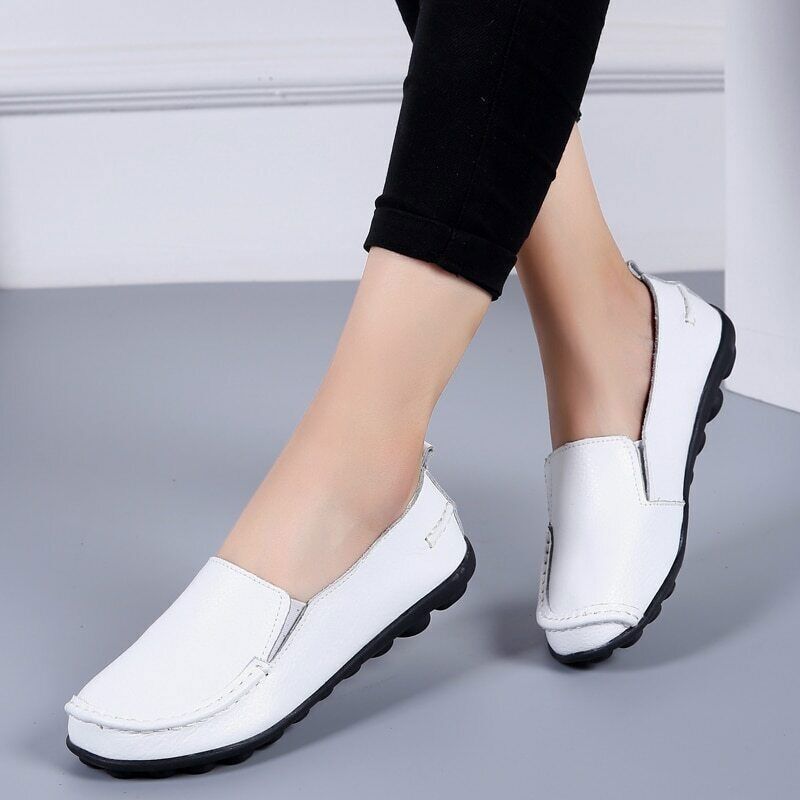 Non Slip Flat Shoes for Woman Soft PU Leather Lightweight Slip On Loafers Comfy - Imagen 17 de 19