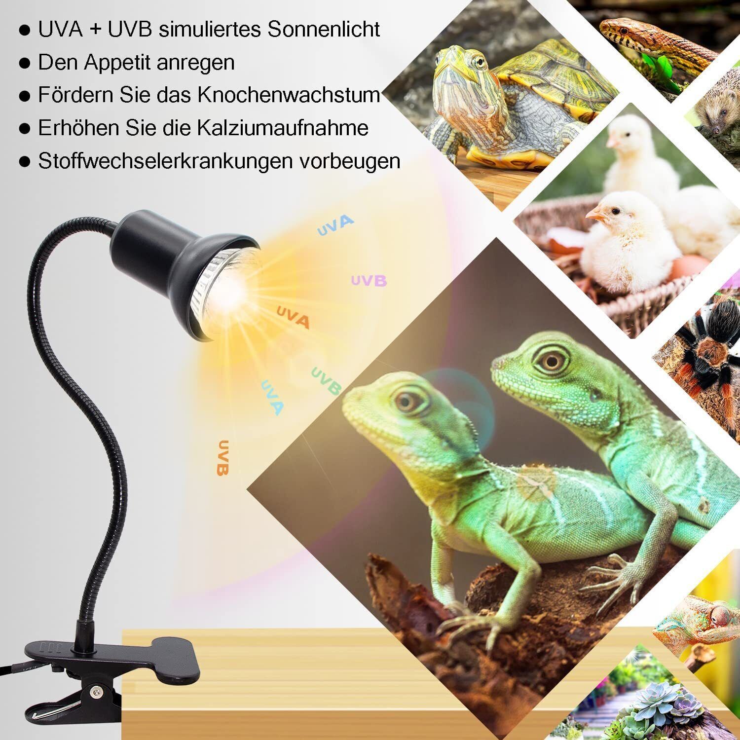 Terrarium Aquarium Heizlicht Wärmelampe UVA UVB E27 Reptilien Strahler Profi - Bild 22 von 24