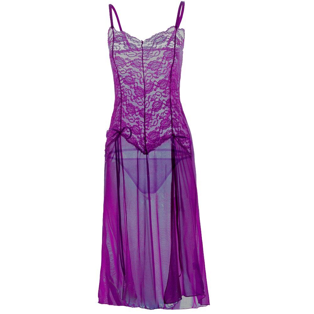Sexy Dessous Sommer Nachthemd Damen einfarbig langes Kleid Nachtwäsche Übergröße S-6XL - Bild 29 von 29