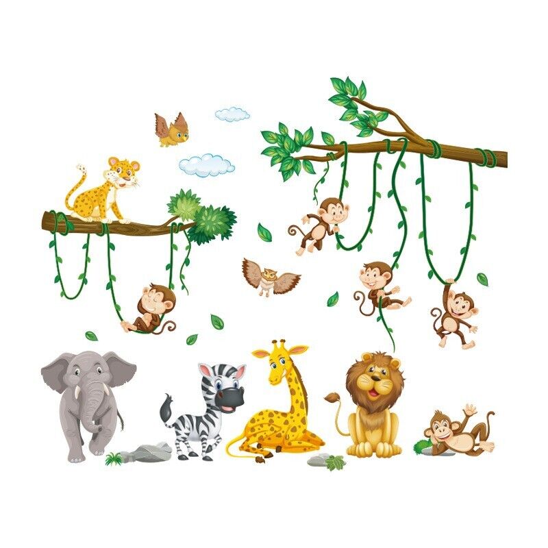 Jungle Animals Party Nursery Decor Kids Removable Wall Stickers Decals Monkeys