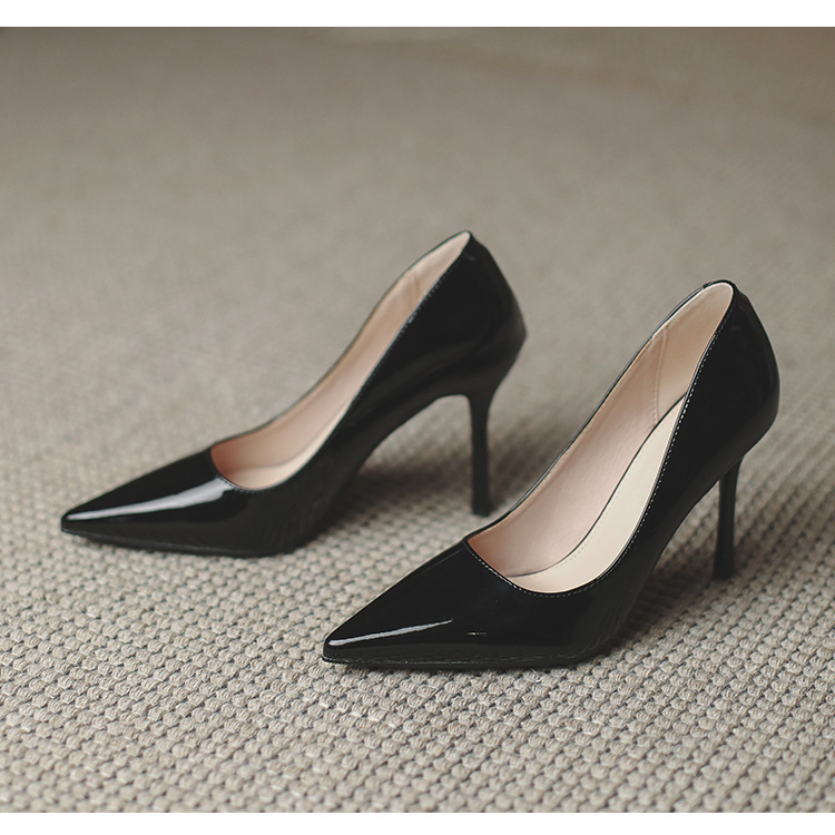 Women Slip On Pointed Toe Patent Leather High Stiletto Heels Office OL Pumps - Bild 24 von 25