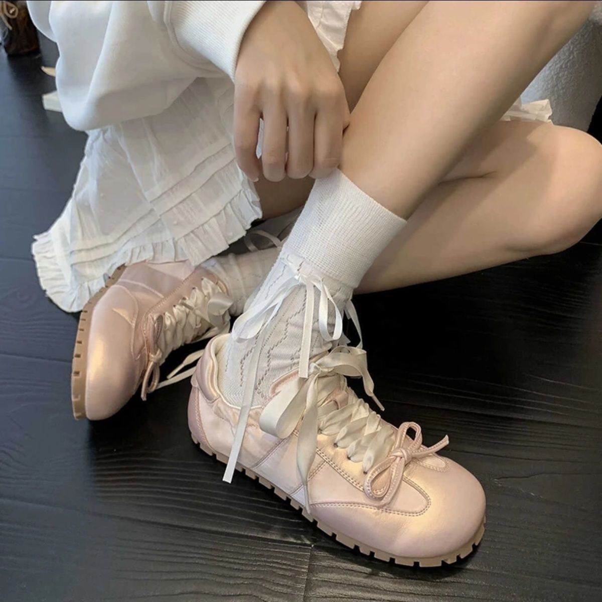 Schleife weiche Sohlen rosa Ballettschuhe deutsche Trainingsschuhe weiß Schuhe - Bild 11 von 13