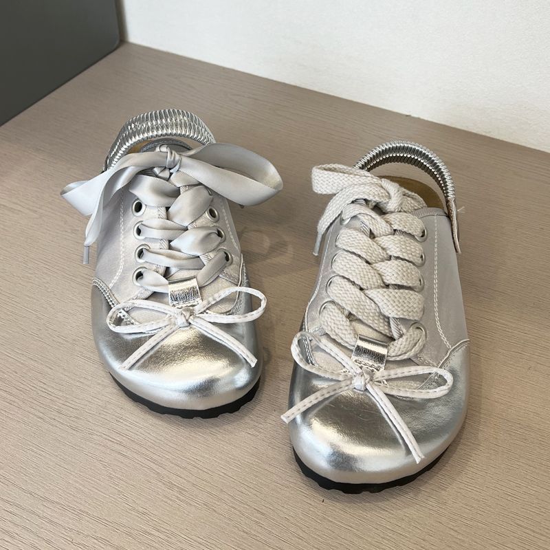 Fliege zwei auf Sandalen Damen Sommer Stil dicker Boden silber runder Kopf - Bild 6 von 8
