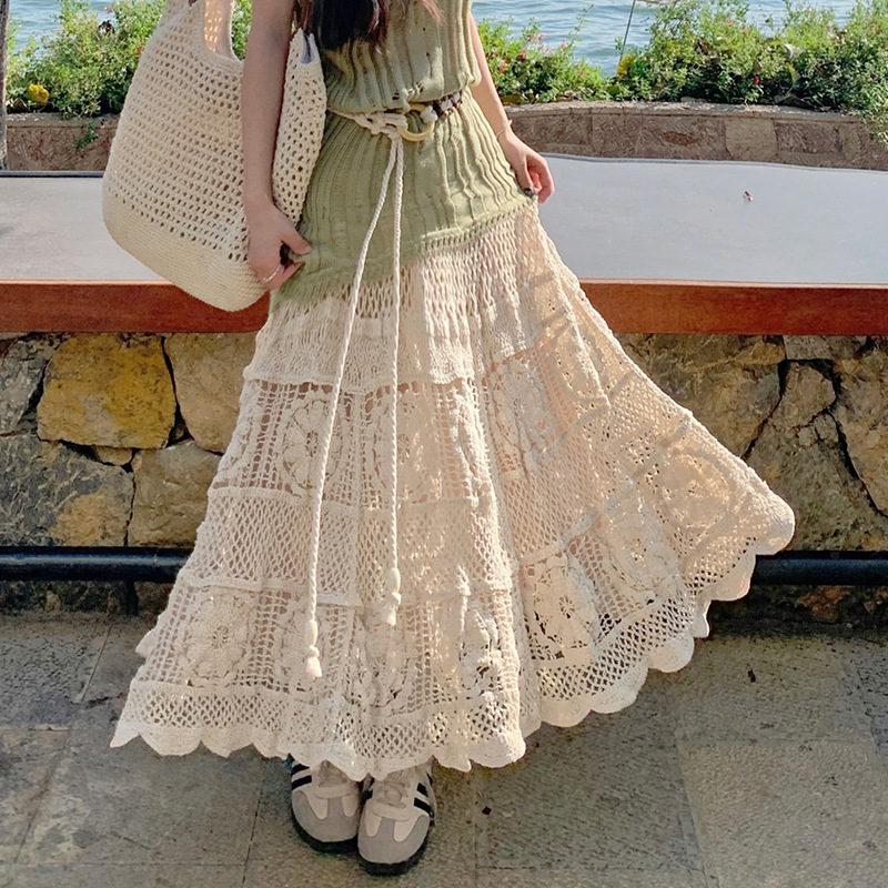 Gonna cava all'uncinetto stile vacanza retrò, design boho chic - Foto 6 di 6