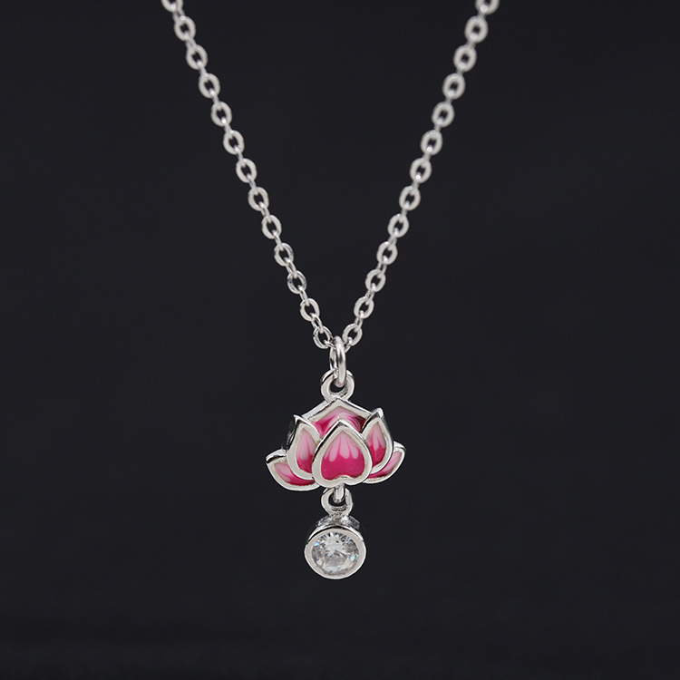 S925 Pure Silver Lotus Necklace Pendant Niche Design Collarbone Chain - Picture 6 of 6