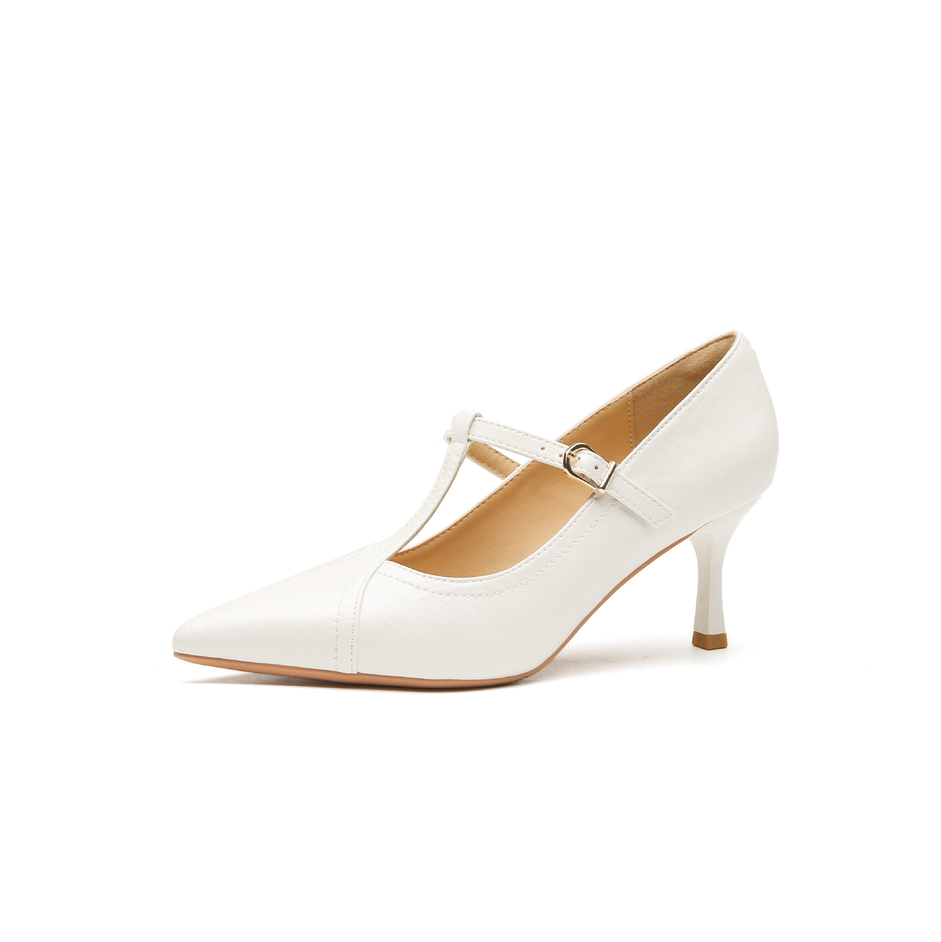 Retro spitze High-Heels Damenschuhe schmale Absätze Frühling T-Form Pendlerschuhe - Bild 14 von 15