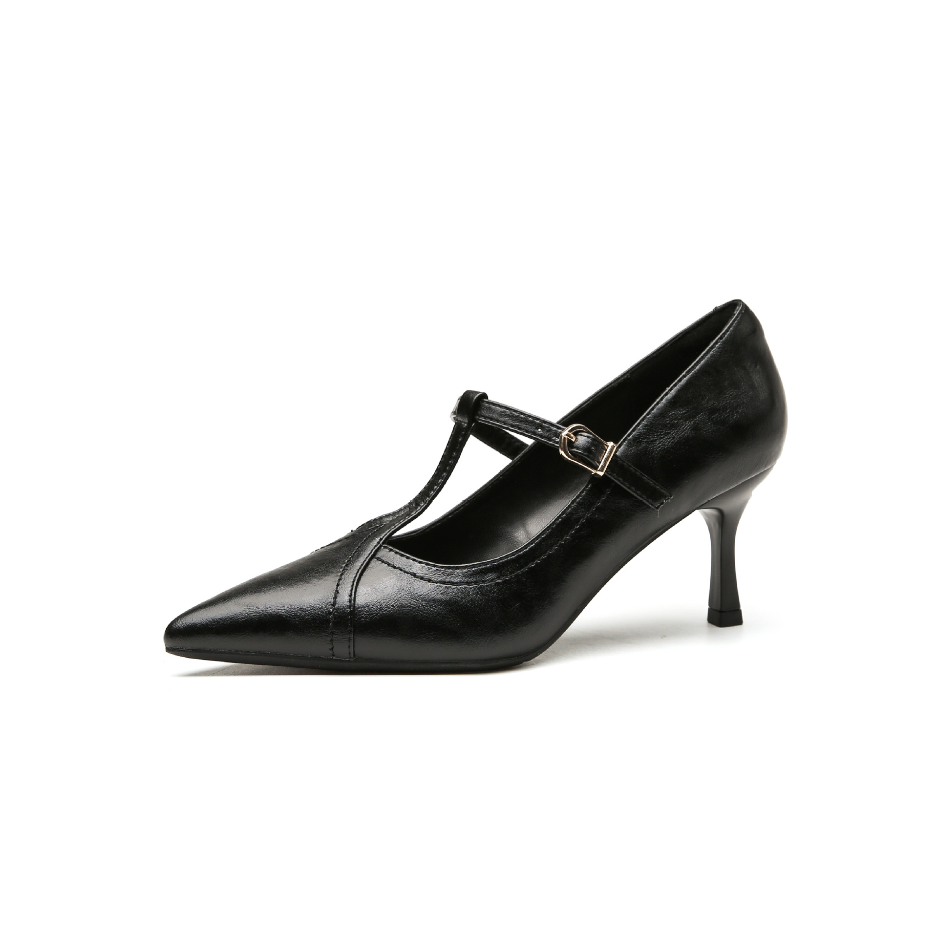 Retro spitze High-Heels Damenschuhe schmale Absätze Frühling T-Form Pendlerschuhe - Bild 13 von 15