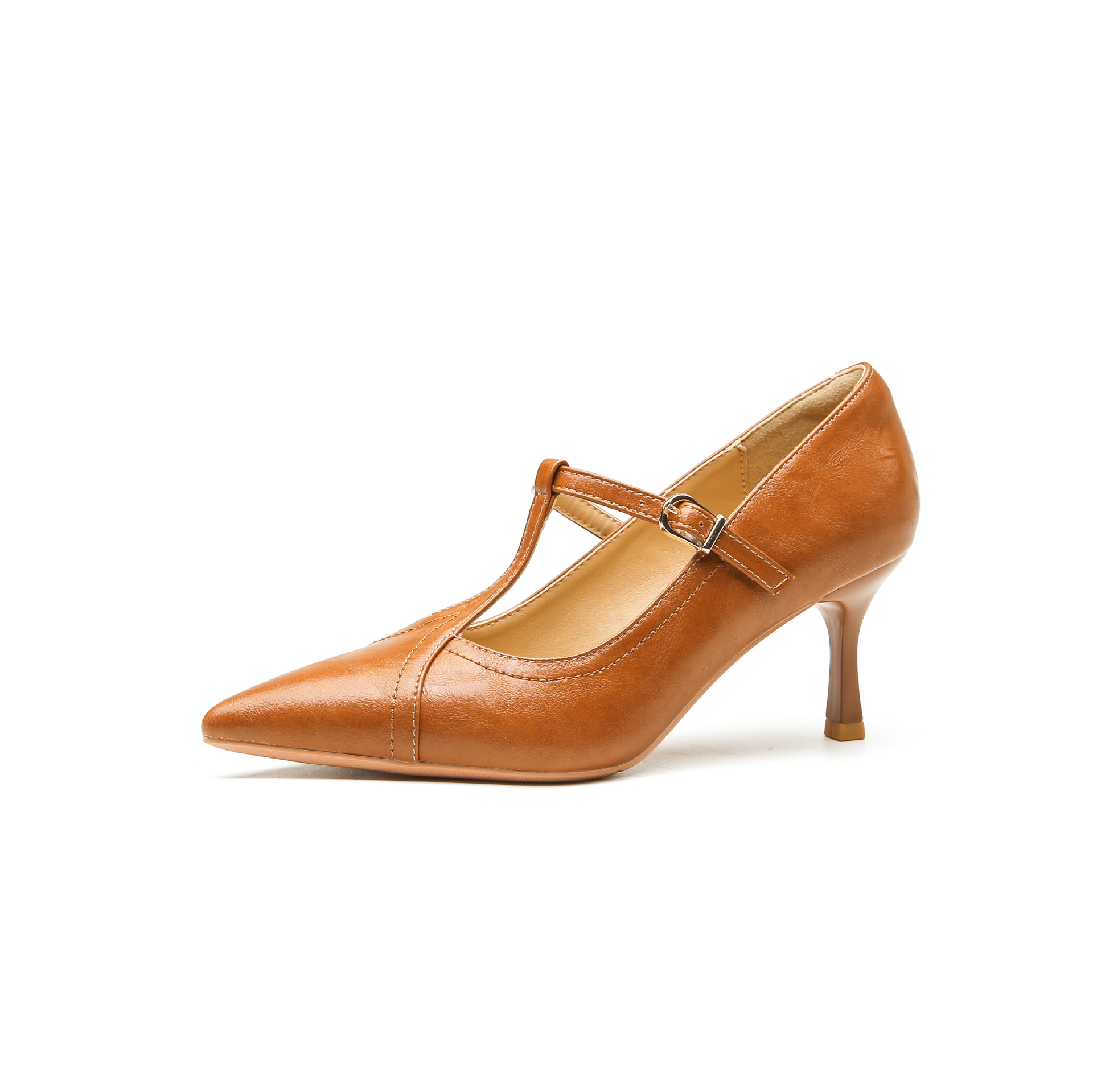 Retro spitze High-Heels Damenschuhe schmale Absätze Frühling T-Form Pendlerschuhe - Bild 15 von 15