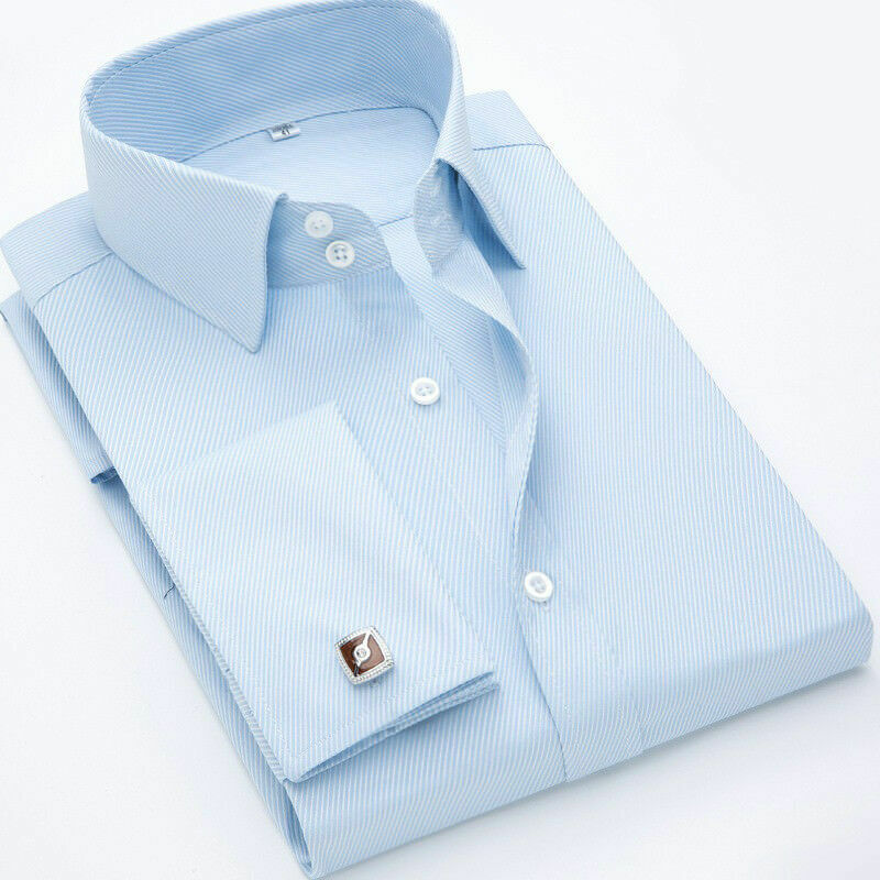 Mens Dress Shirts French Cuff Long Sleeves Formal Business Cufflinks Shirts Tops