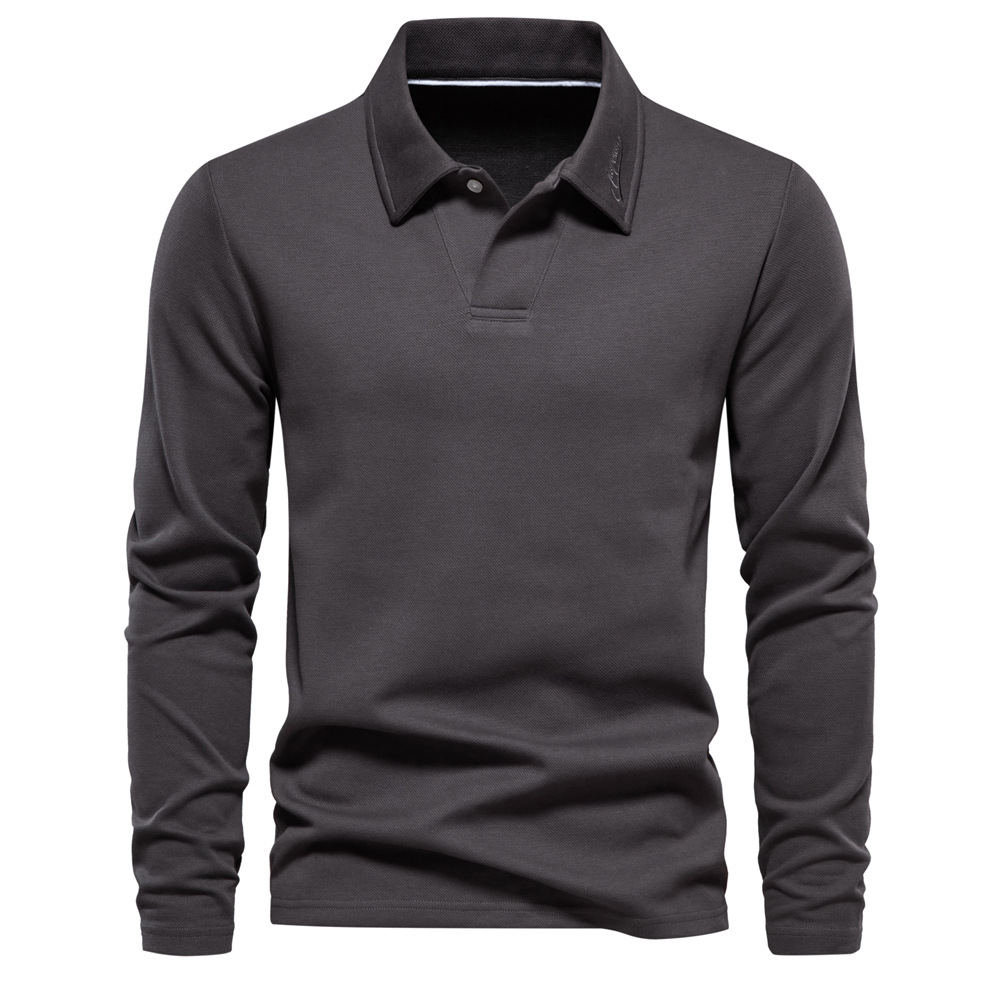 T-shirt uomo lavaggio manica lunga bavero casual tinta unita business ufficio maglietta top - Foto 24 di 24