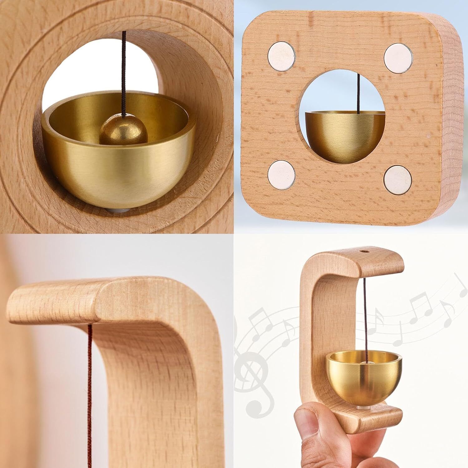 Dopamine Magnetic Doorbell, Door Chime for Shops, Walnut Wood & Brass Alert - Bild 19 von 41