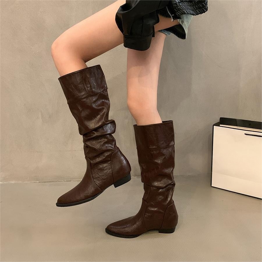 Botas francesas con dedos de los pies hasta la rodilla para mujer botas planas de moda botas para tirar - Imagen 20 de 20