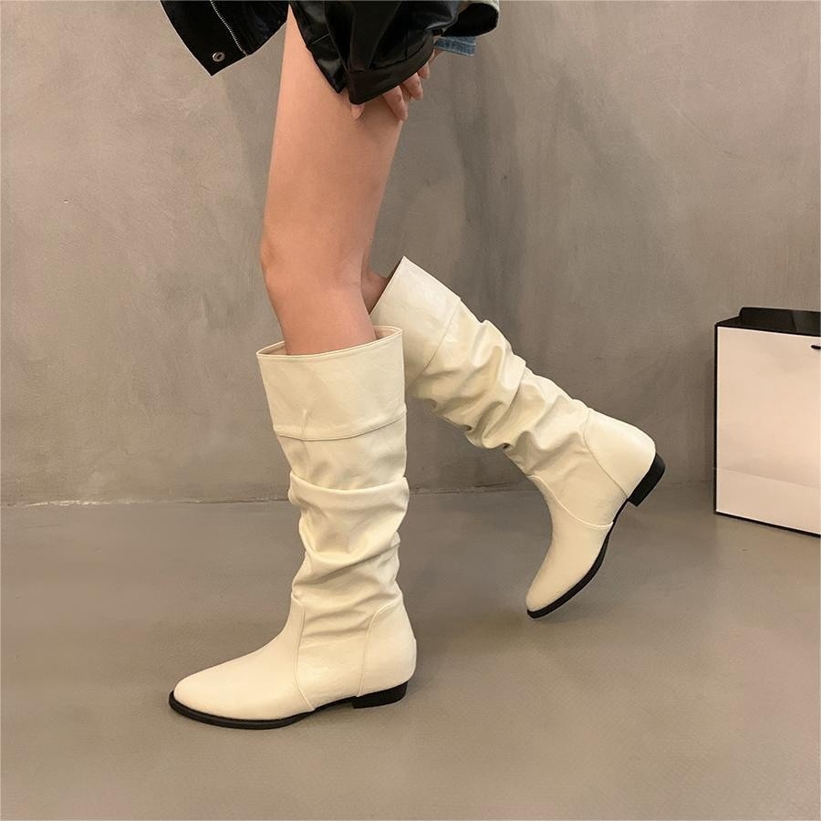 Botas francesas con dedos de los pies hasta la rodilla para mujer botas planas de moda botas para tirar - Imagen 19 de 20