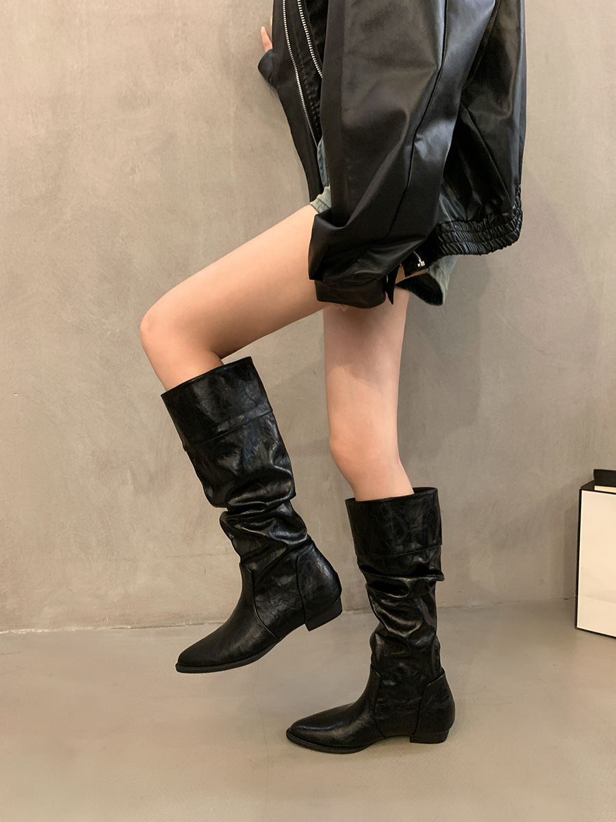 Botas francesas con dedos de los pies hasta la rodilla para mujer botas planas de moda botas para tirar - Imagen 18 de 20