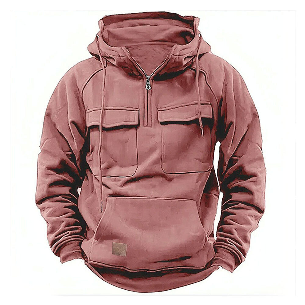 Mens Cargo Combat Hoodie Long Sleeve Half Zip Sport Army Tactical Sweatshirt Top - Picture 19 of 24