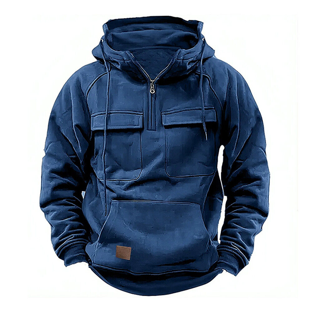 Mens Cargo Combat Hoodie Long Sleeve Half Zip Sport Army Tactical Sweatshirt Top - Picture 23 of 24