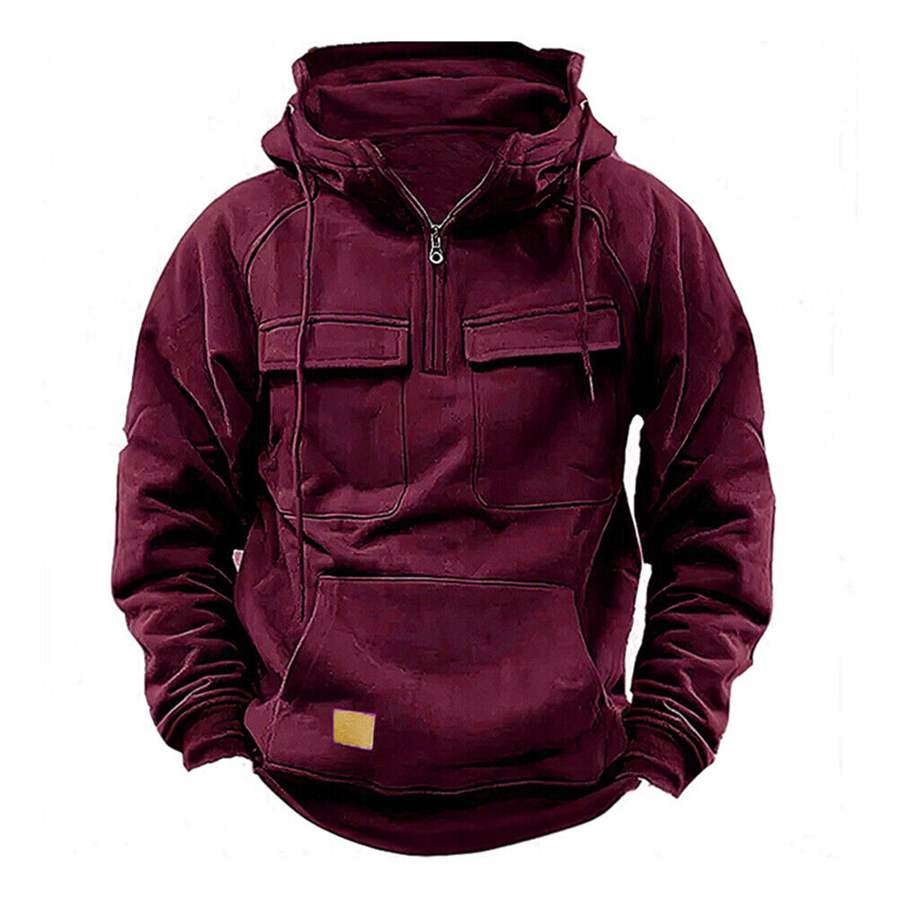 Mens Cargo Combat Hoodie Long Sleeve Half Zip Sport Army Tactical Sweatshirt Top - Picture 24 of 24
