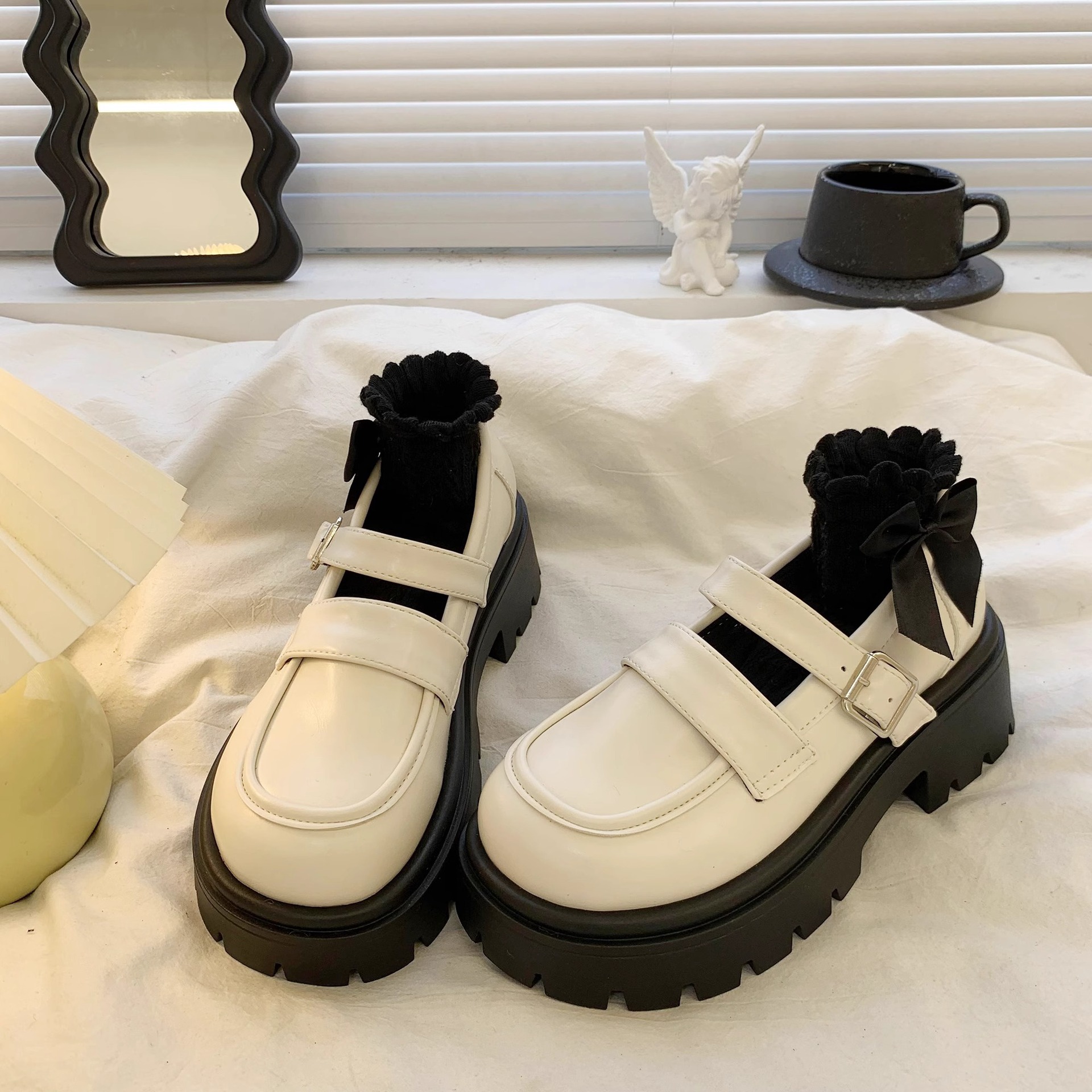 Damas Tacones Gruesos Zapatos Informales Hebilla Correa Cuero PU JK Estilo Preppy Mocasines - Imagen 17 de 18