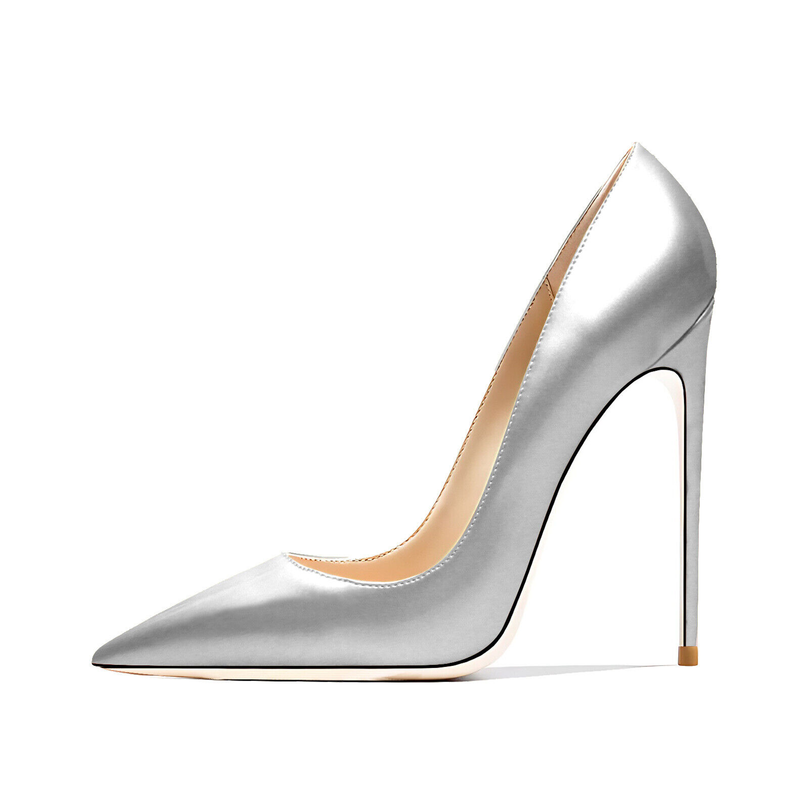 Ladies High Heel Stiletto Shoes 12cm Pointed Toe Court Style Patent Leather Shoe - Picture 34 of 36
