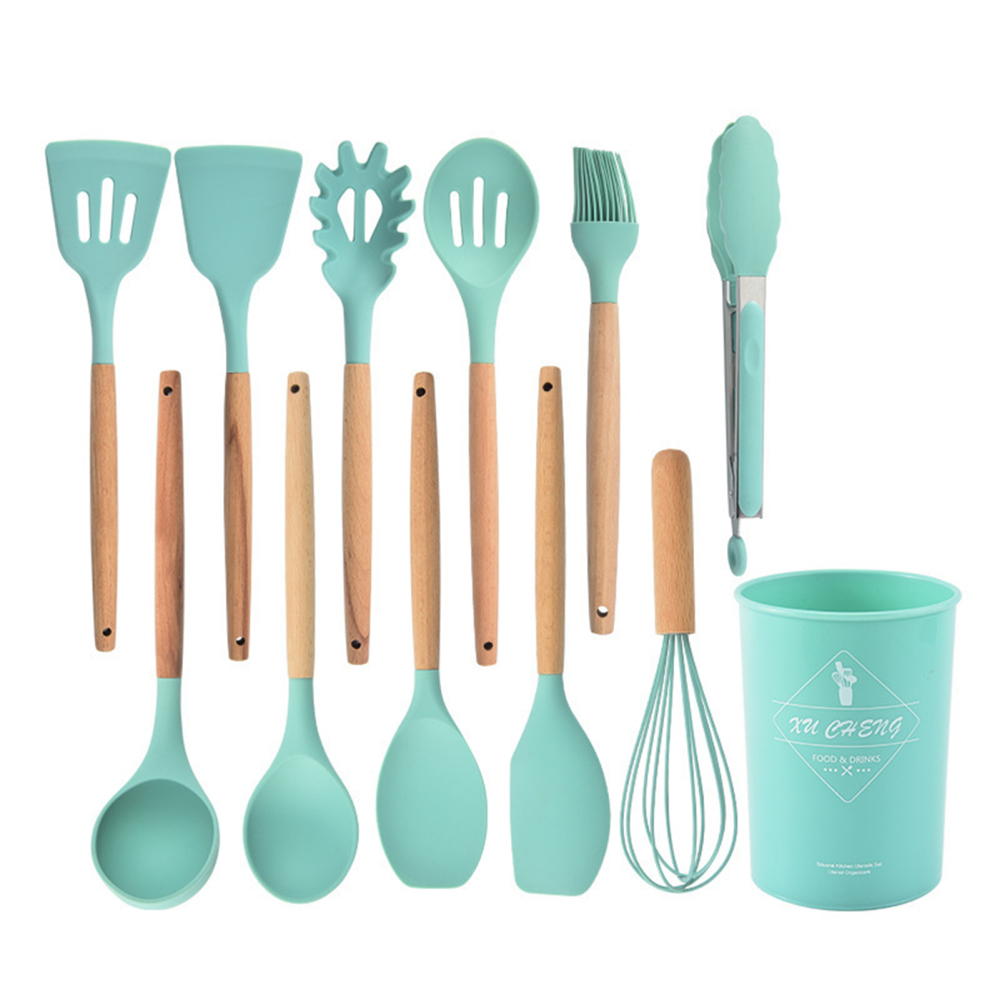Silicone Kitchen Cookware Set Wood Handle Heat Resistant Cooking Utensils Home - Picture 18 of 21