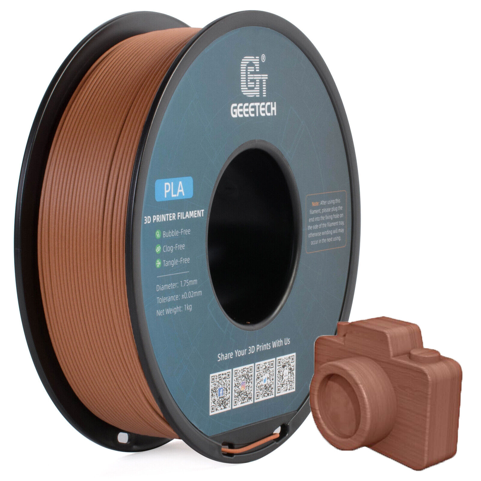 Geeetech 3D Printer Filament Wood PLA 1kg/Roll 1.75mm Smooth Printing Filament - Picture 12 of 14