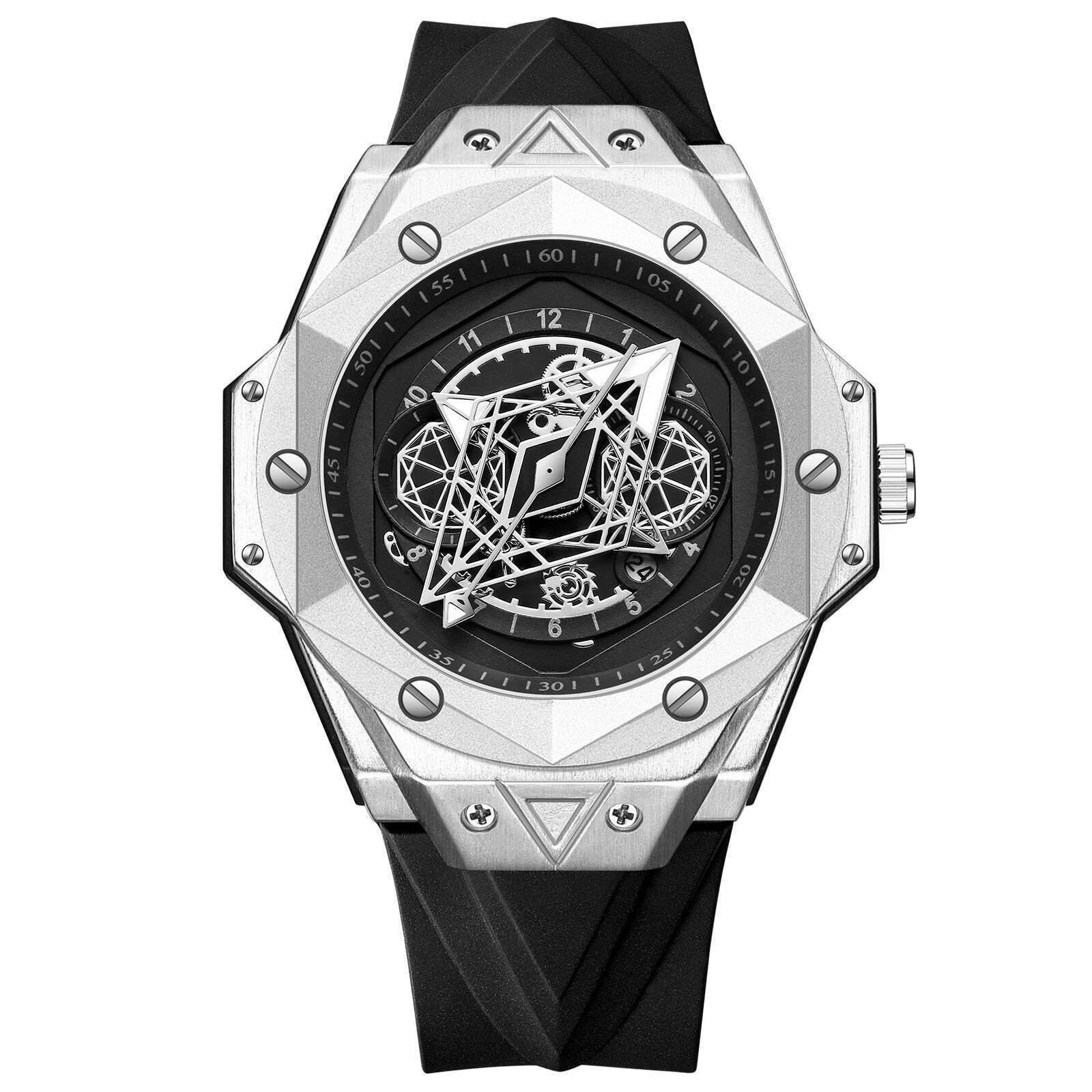 New Stylish Men's Waterproof Silicone Quartz Watch with Black Leather and Stainl - Picture 16 of 18