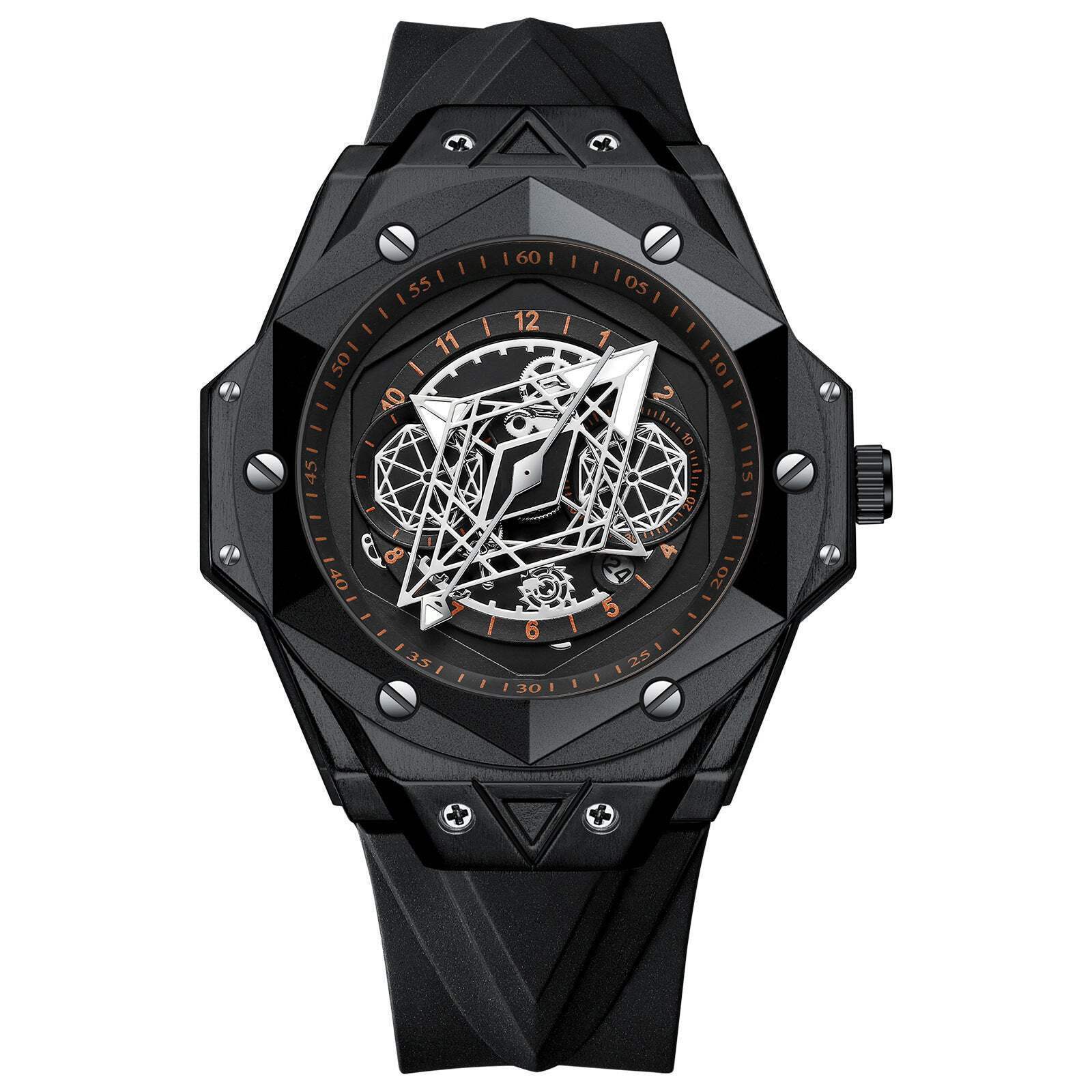 New Stylish Men's Waterproof Silicone Quartz Watch with Black Leather and Stainl - Picture 17 of 18