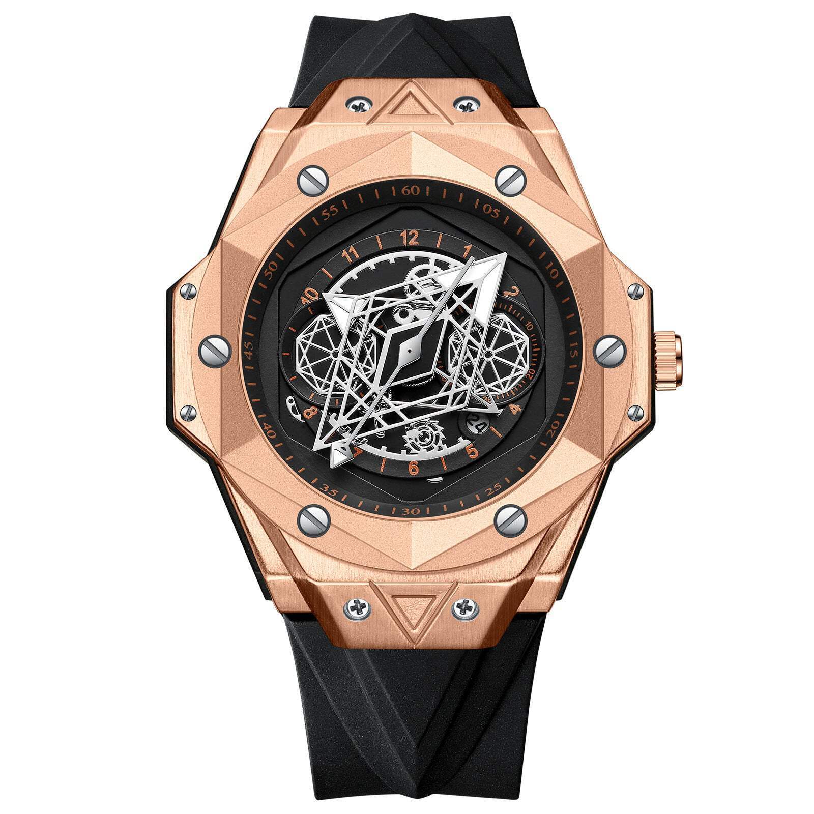 New Stylish Men's Waterproof Silicone Quartz Watch with Black Leather and Stainl - Picture 18 of 18
