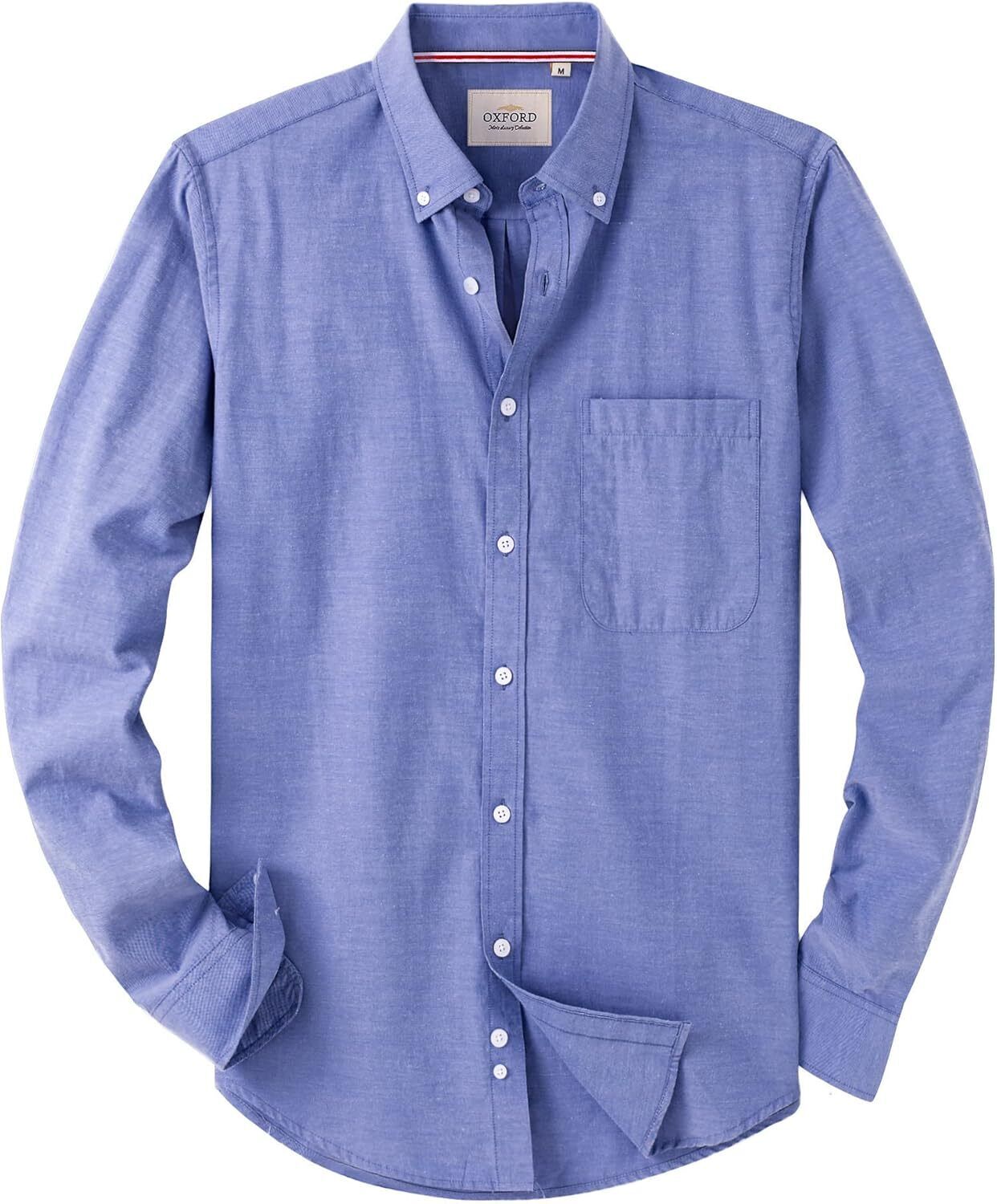 Men's Oxford Button-Down Long Sleeve Work Casual Shirt with Pocket - Picture 29 of 241
