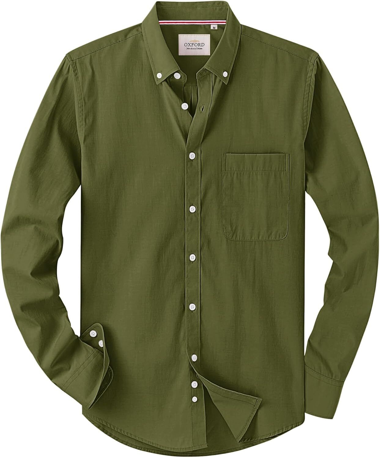 Men's Oxford Button-Down Long Sleeve Work Casual Shirt with Pocket - Picture 34 of 241