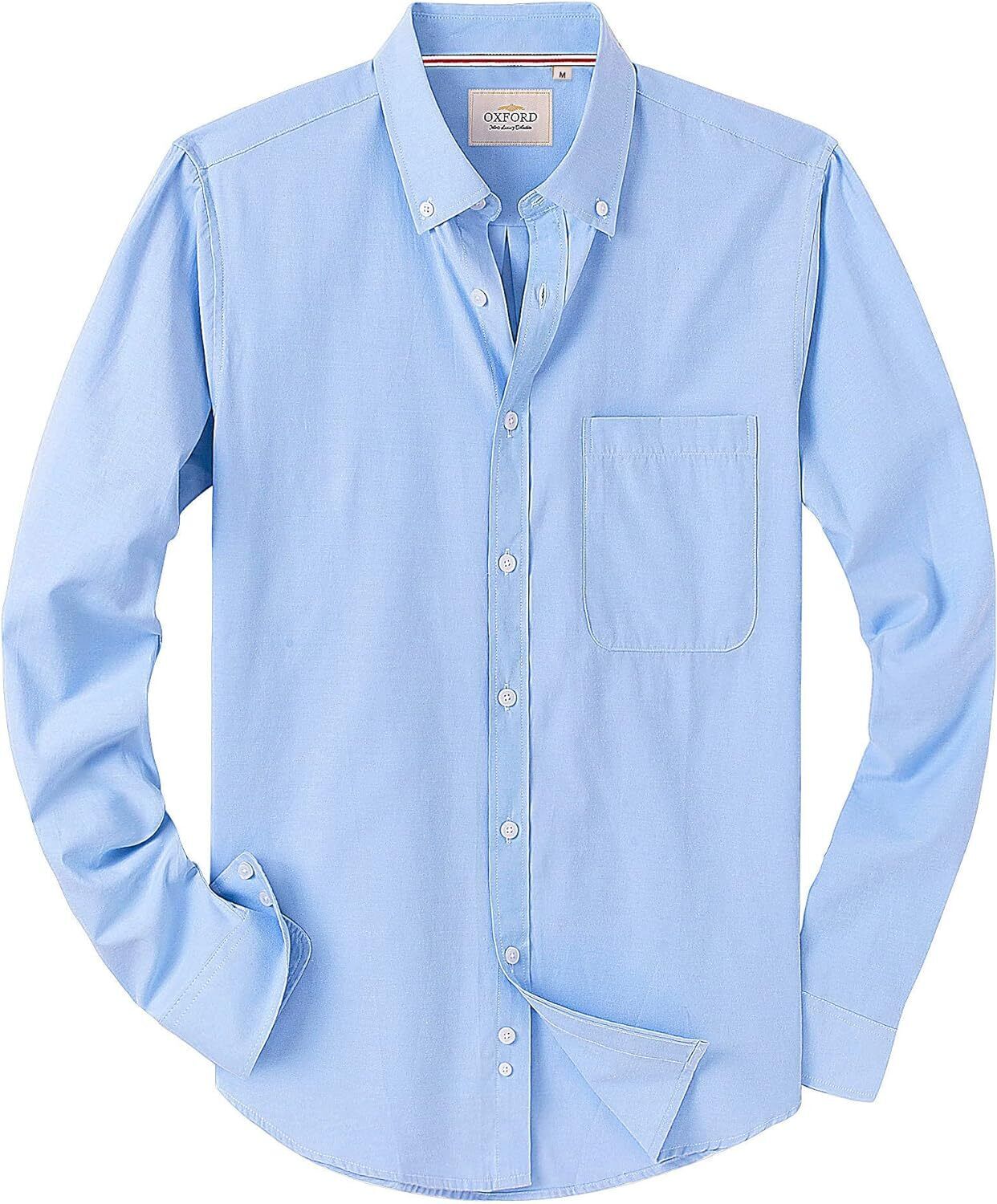 Men's Oxford Button-Down Long Sleeve Work Casual Shirt with Pocket - Picture 46 of 241