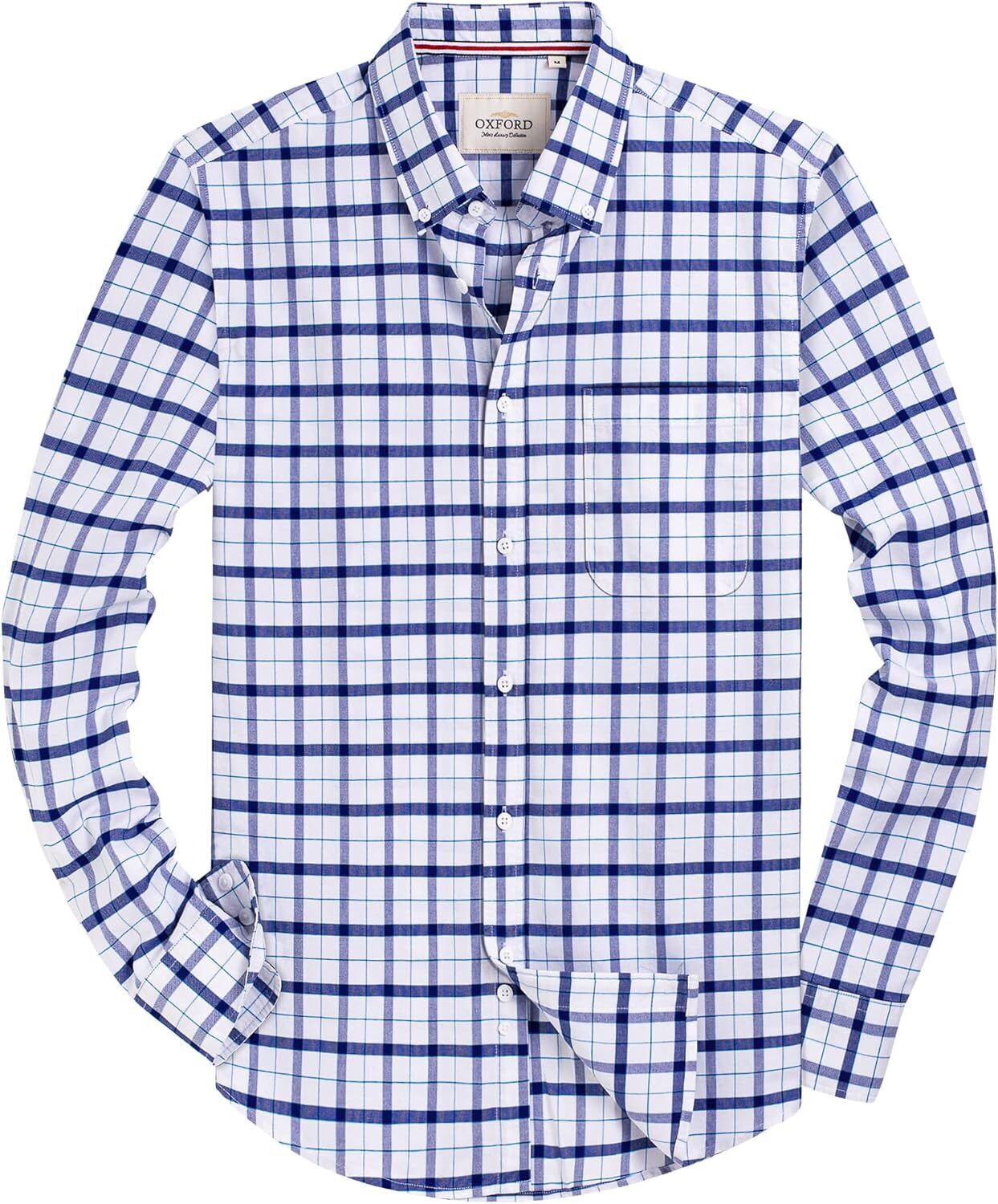 Men's Oxford Button-Down Long Sleeve Work Casual Shirt with Pocket - Picture 58 of 241
