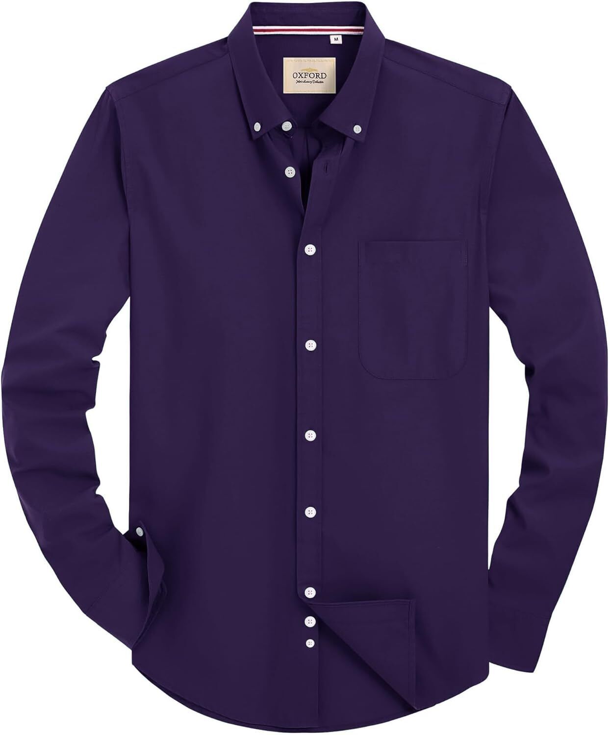 Men's Oxford Button-Down Long Sleeve Work Casual Shirt with Pocket - Picture 74 of 241