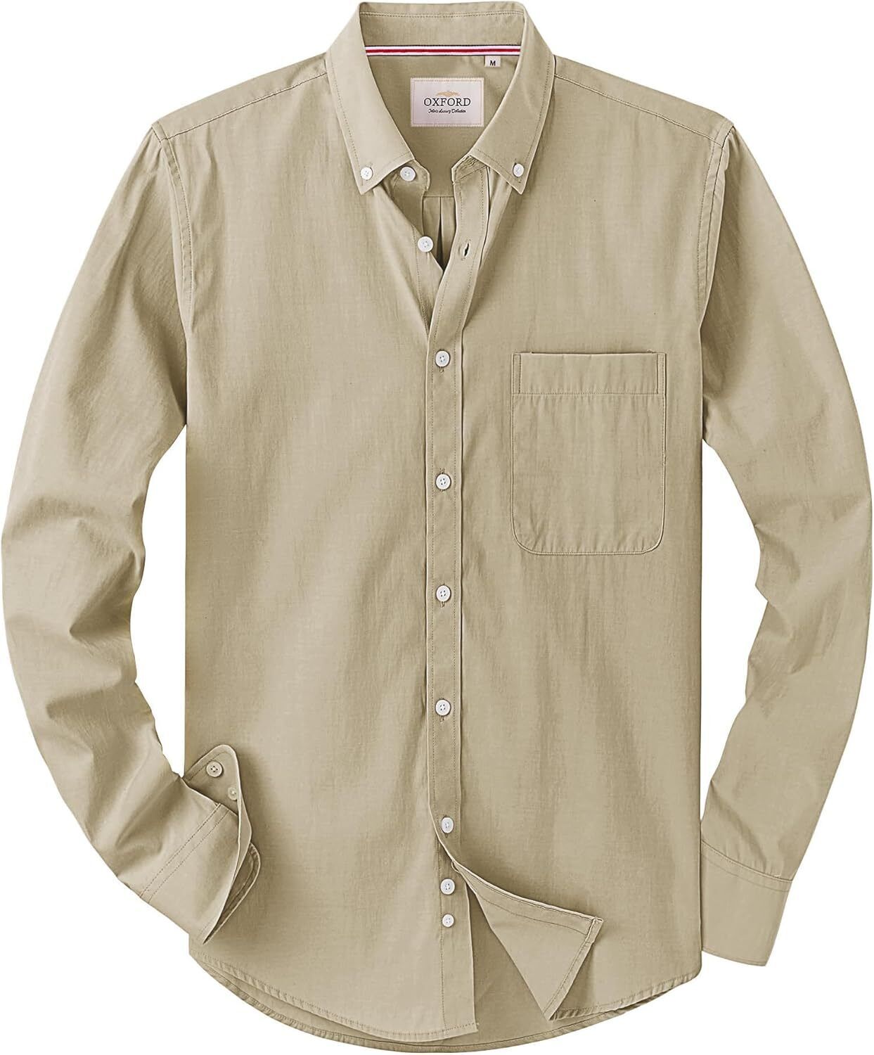Men's Oxford Button-Down Long Sleeve Work Casual Shirt with Pocket - Picture 92 of 241