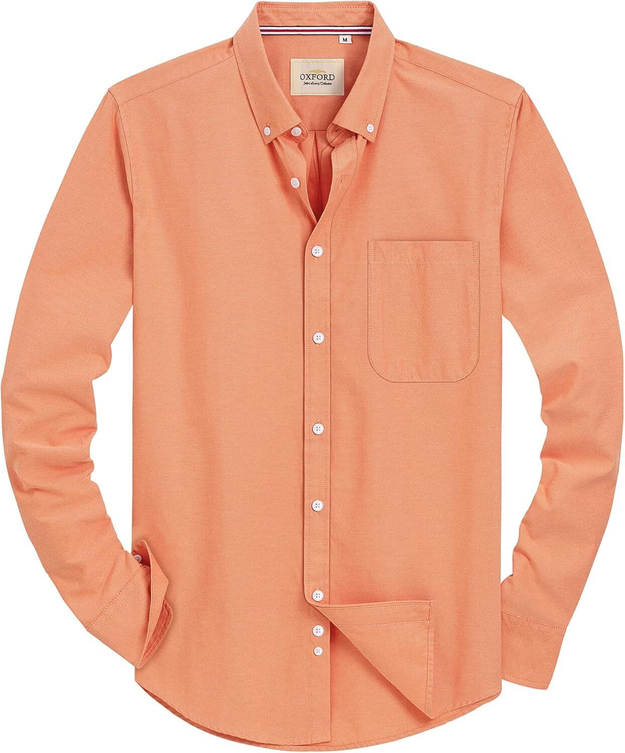 Men's Oxford Button-Down Long Sleeve Work Casual Shirt with Pocket - Picture 104 of 241