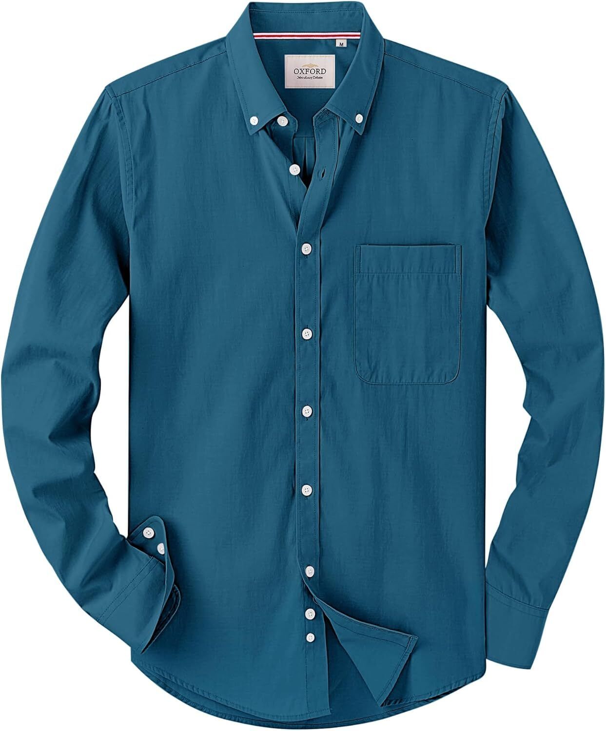 Men's Oxford Button-Down Long Sleeve Work Casual Shirt with Pocket - Picture 111 of 241