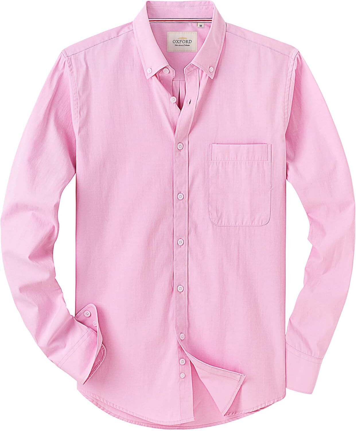 Men's Oxford Button-Down Long Sleeve Work Casual Shirt with Pocket - Picture 116 of 241